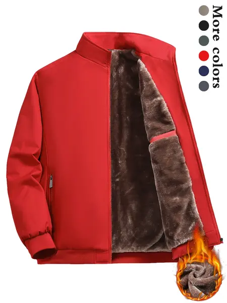 Men's solid-color fleece-lined jacket final product view