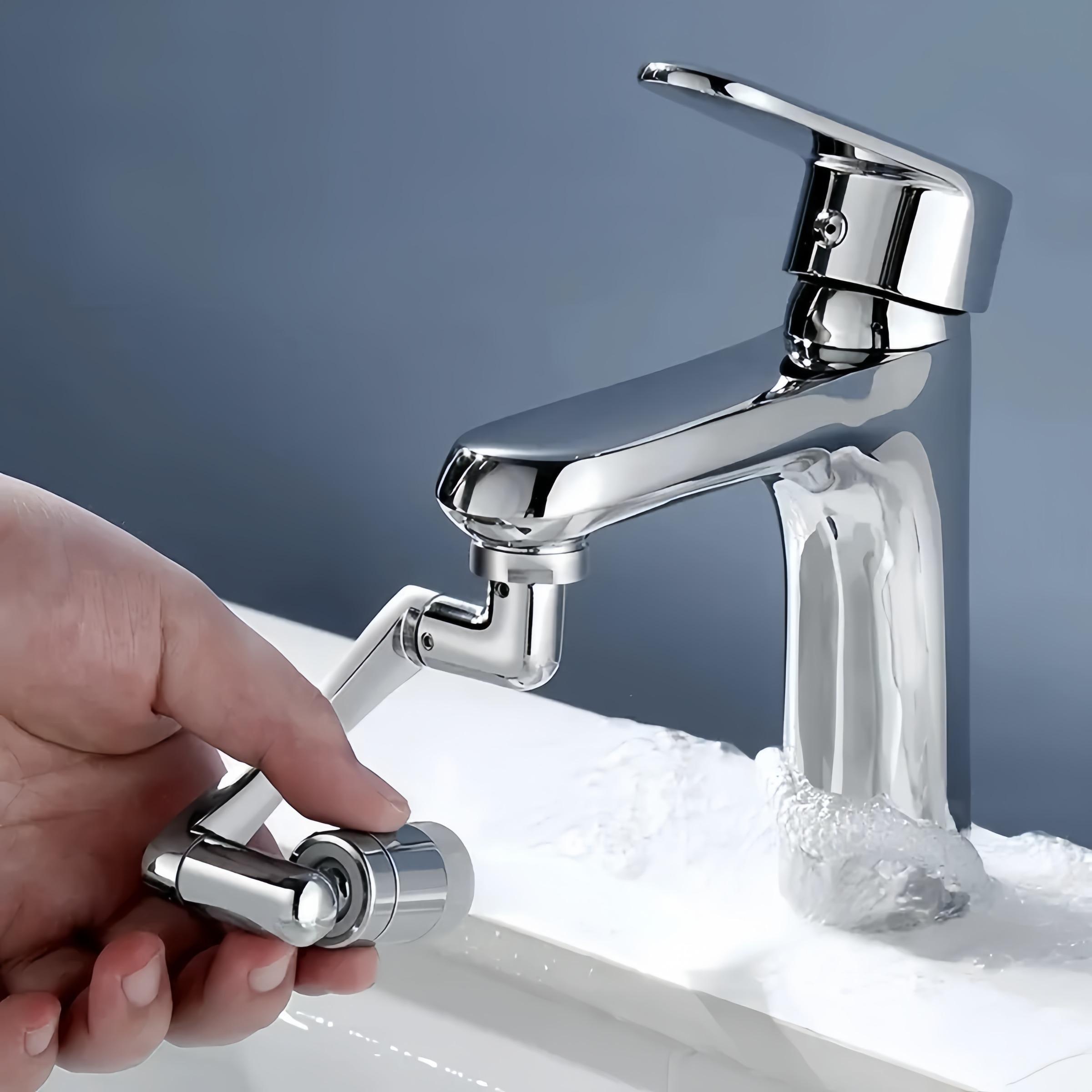 Stainless Steel Mechanical Arm Faucet, Rotating Nozzle, Multi-Function Adapter, Splash Guard for Toilet and Sink, 1 Piece