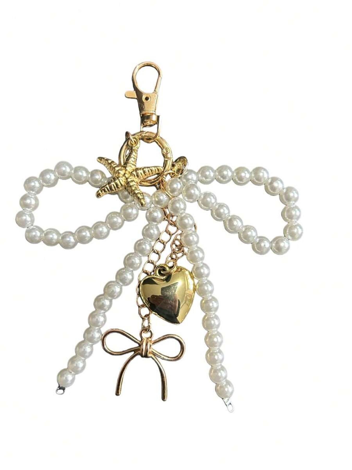 Gentle style pearl bead bag decoration, Bag Charm Keychain, starfish love bow decoration, light luxury texture exquisite style fashion decoration, can be used as a keychain, can be given to friends, lightweight and easy to carry