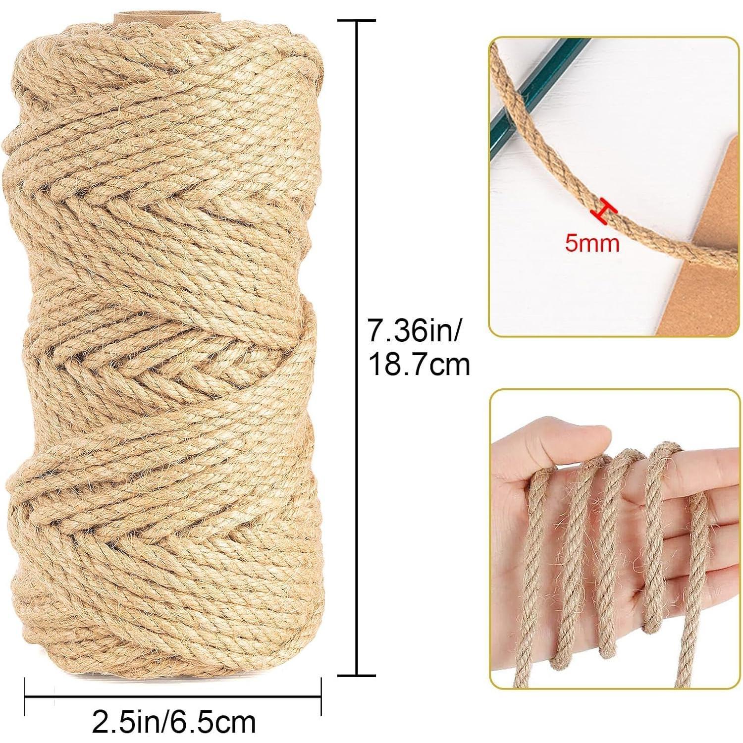 5MM x 100FT  Jute Twine, 12Ply Thick Twine, Heavy Duty Jute Rope for DIY Crafts,  ,Packaging Braided,Gardening, Bundling, Decor