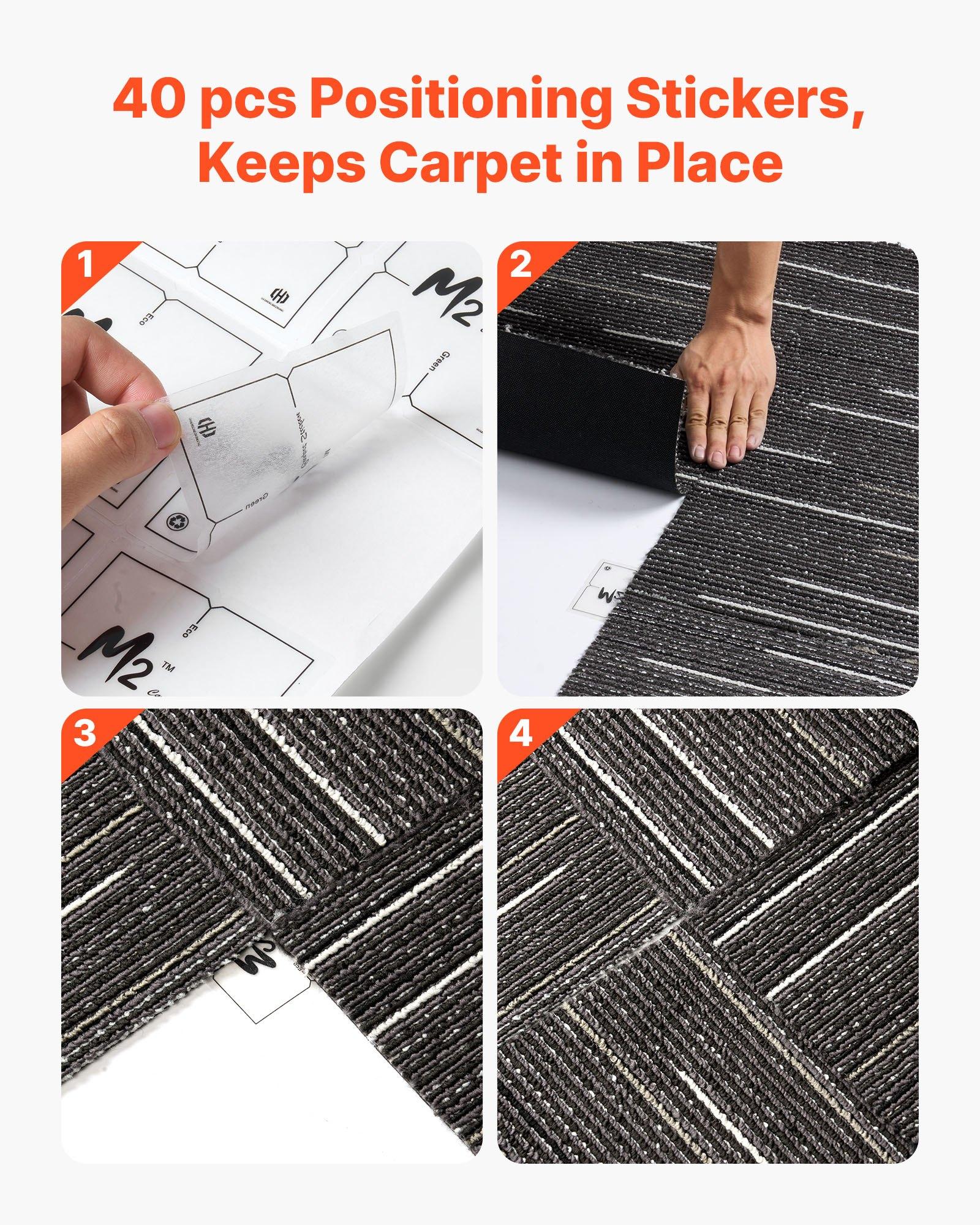 VEVOR Pet-Friendly Reusable Polypropylene Modular Carpet Tiles, 24x24 in, 24pcs Pack (96 sq.ft), Soft Padded, Seamless Installation, Portable Commercial Office Indoor Flooring, Stylish DIY Gray Squares, Modular Squares