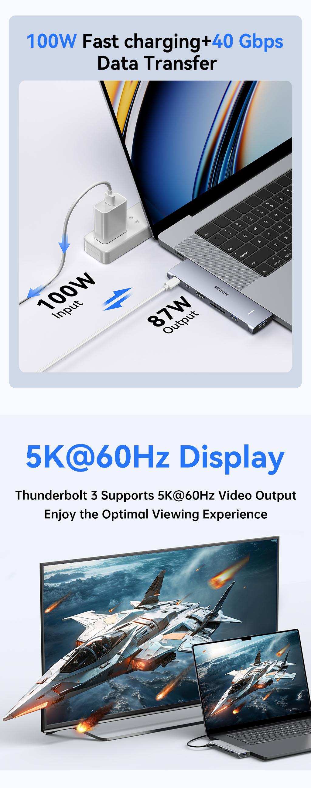 MOKiN 7 in 2 USB Hub Adapter, Mac Dongle for MacBook Pro/Air with 4K HDMI, 2x USB 3.0, TF/SD, USB-C 100W and Thunderbolt3 MOKiN 7 in 2 USB Hub Adapter, Mac Dongle for MacBook Pro/Air with 4K HDMI, 2x USB 3.0, TF/SD, USB-C 100W and Thunderbolt3