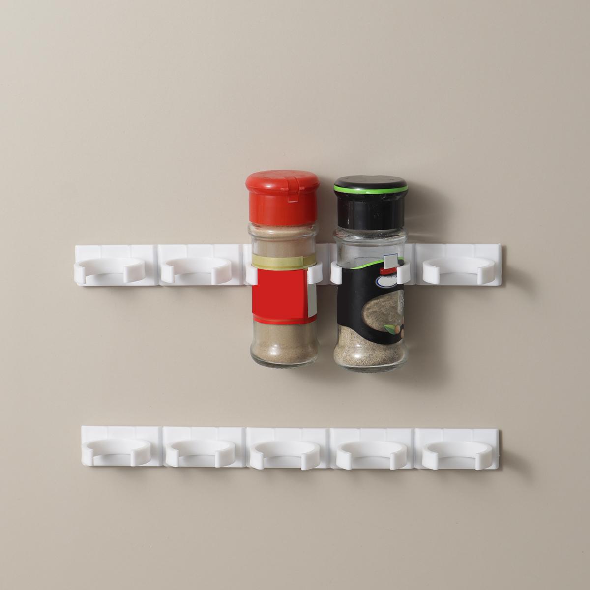 Wall Mounted Spice Storage Rack, 4 Rows Space Saving Seasoning Bottles Organizer, Simple Storage Holder Hook for Kitchen Cabinet, Refrigerator and Cupboard Door