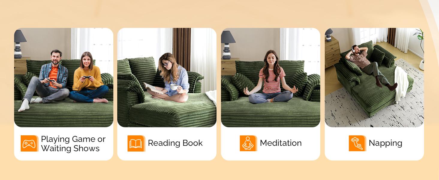 VINGLI Lounge Chair, 56" Oversized Reading Chair  Chaise Sofa Recliner Bed Upholstered Comfy Sleeper Couch with Throw Pillows and Armrests for Living Room, Movie Room, Bedroom Modular Cloud Corduroy Foldable Velvet Boneless Sectional Leather Faux Brown