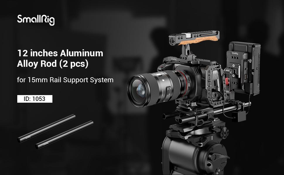 SmallRig 12 Inches (30 cm) Aluminum Alloy 15mm Rod with M12 Female Thread, Pack of 2-1053