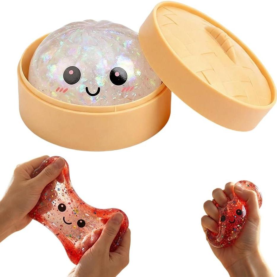 Flashy Dumpling Soft Candy, Random Glitter Box, 4 Color Dumpling Toys, Stress Relief Dough Toy, Giant Glitter Dumplings, More Surprises, One Piece
