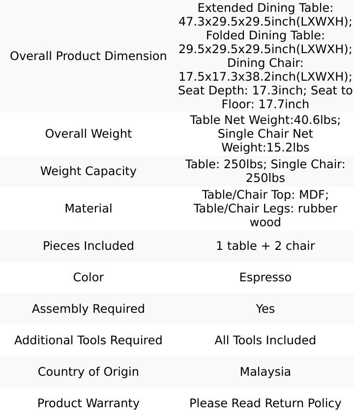 3-Piece Wood Drop Leaf Breakfast Nook Dining Table Set with 2 X-back Chairs for Small Places, Espresso(High end and high-quality) 3-Piece Wood Drop Leaf Breakfast Nook Dining Table Set with 2 X-back Chairs for Small Places, Espresso(High end and high-quality)