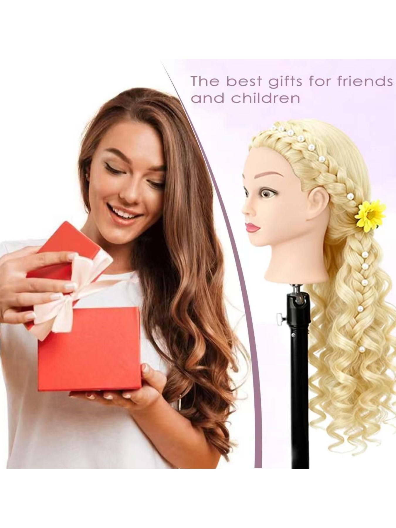 26‑28 Inch Synthetic Hair Mannequin Head 3 Colors Available Light Skin Tone Female Training Manikin Head With Table Clamp Stand And 10 Pcs Hair Comb Kit For Cosmetology Students Practicing Braids Updos And Hairstyling