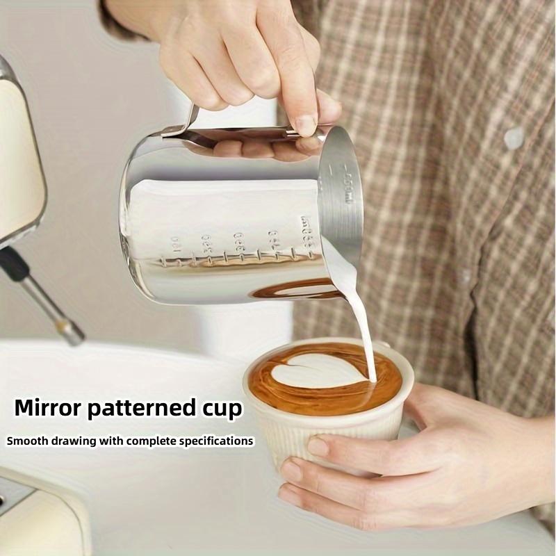 1pc Stainless Steel Measuring Milk Frothing Pitcher With Spout Coffee Shop Milk Steaming Cup For Latte Art & Barista Tools Kitchenware