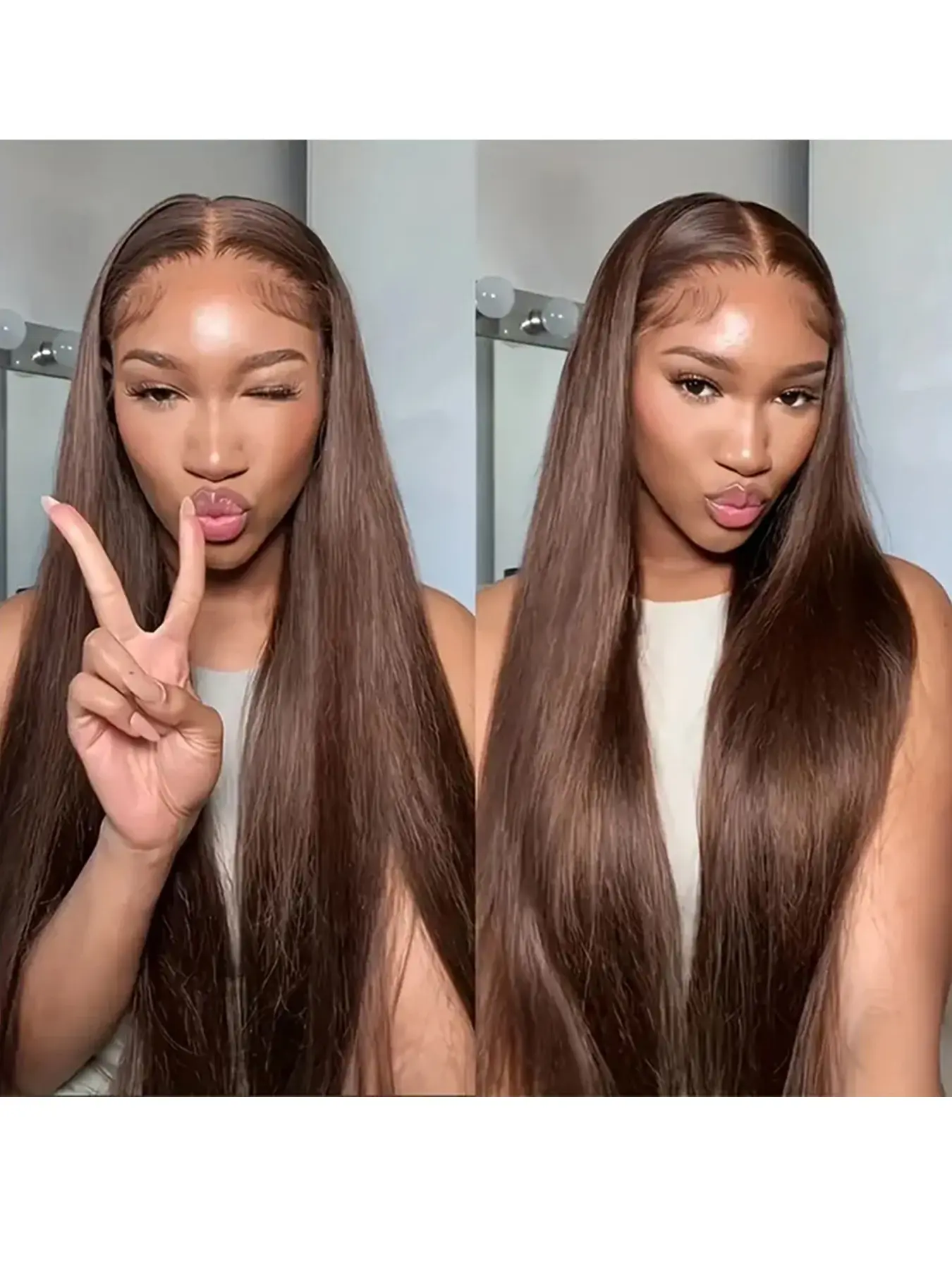 Synthetic 13x4 Lace Front Wig Straight Hair Pre‑plucked with Natural Hairline 200% Density Straight Chocolate Brown Wig for Women Daily Life Wedding Party Wear