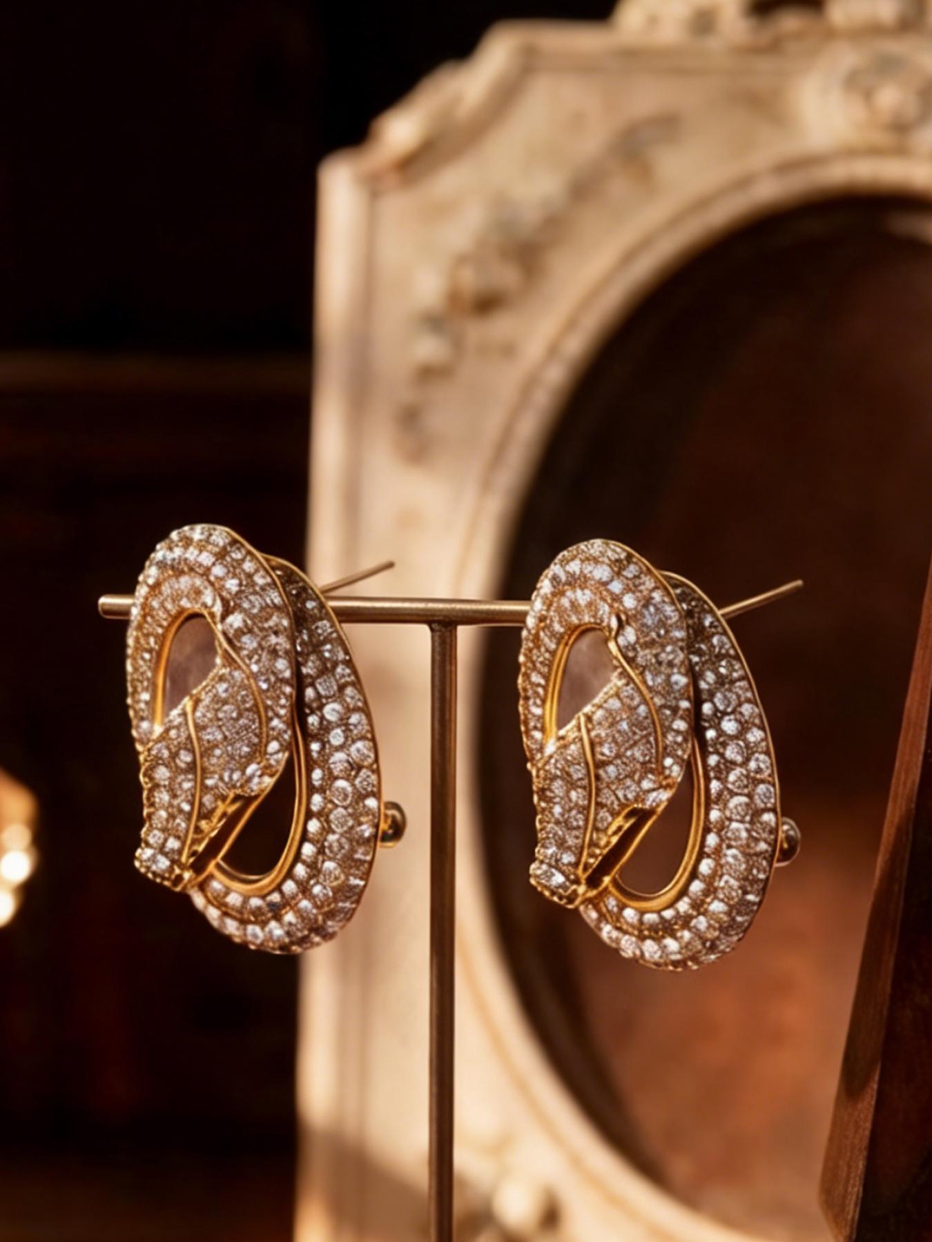 1 pair of retro and elegant double snake full diamond earrings, suitable for daily commuting, vacation and dating, and also a surprising and exquisite small gift.
