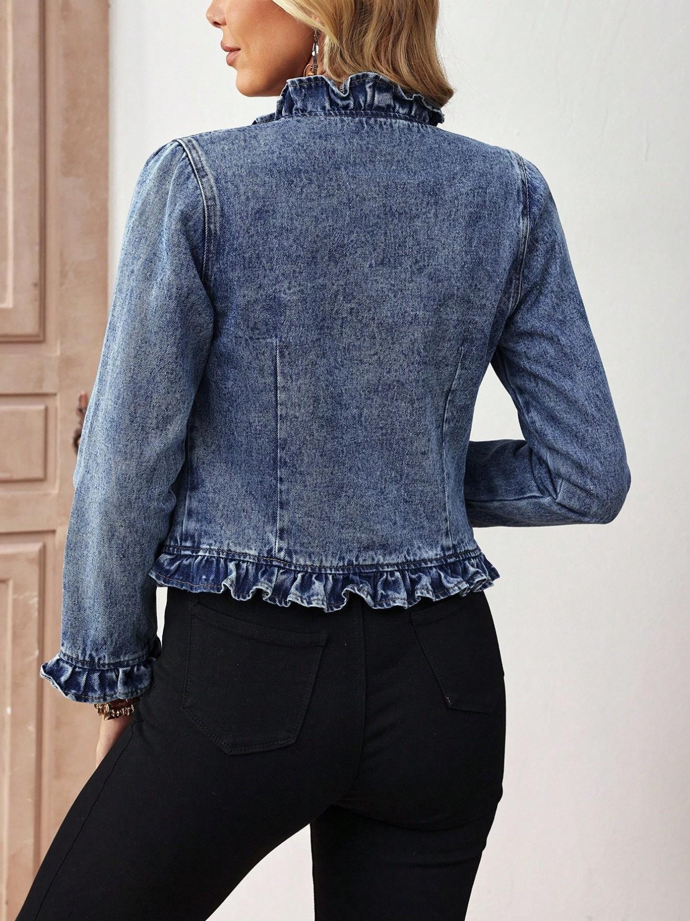 Women's Classic Single Button Denim Jacket, Vintage Loose Boyfriend Style Jean Coat, Pocketed Casual Long Sleeve Fall Outerwear, Womenswear