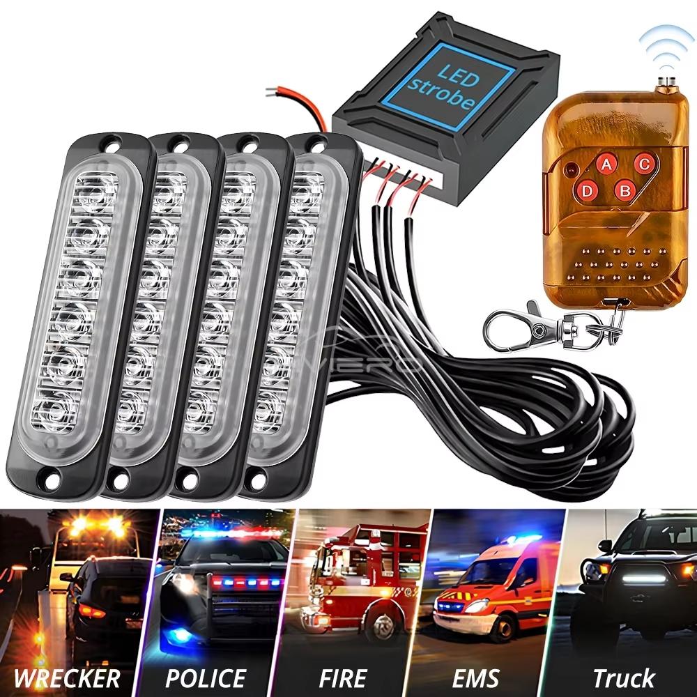 24 LED Strobe Light Wireless Car Emergency Flashing Light Car LED 12V-24V Trailer Truck Strobos Police Warning Light Auto Diode Lamp Strobe Car Lights