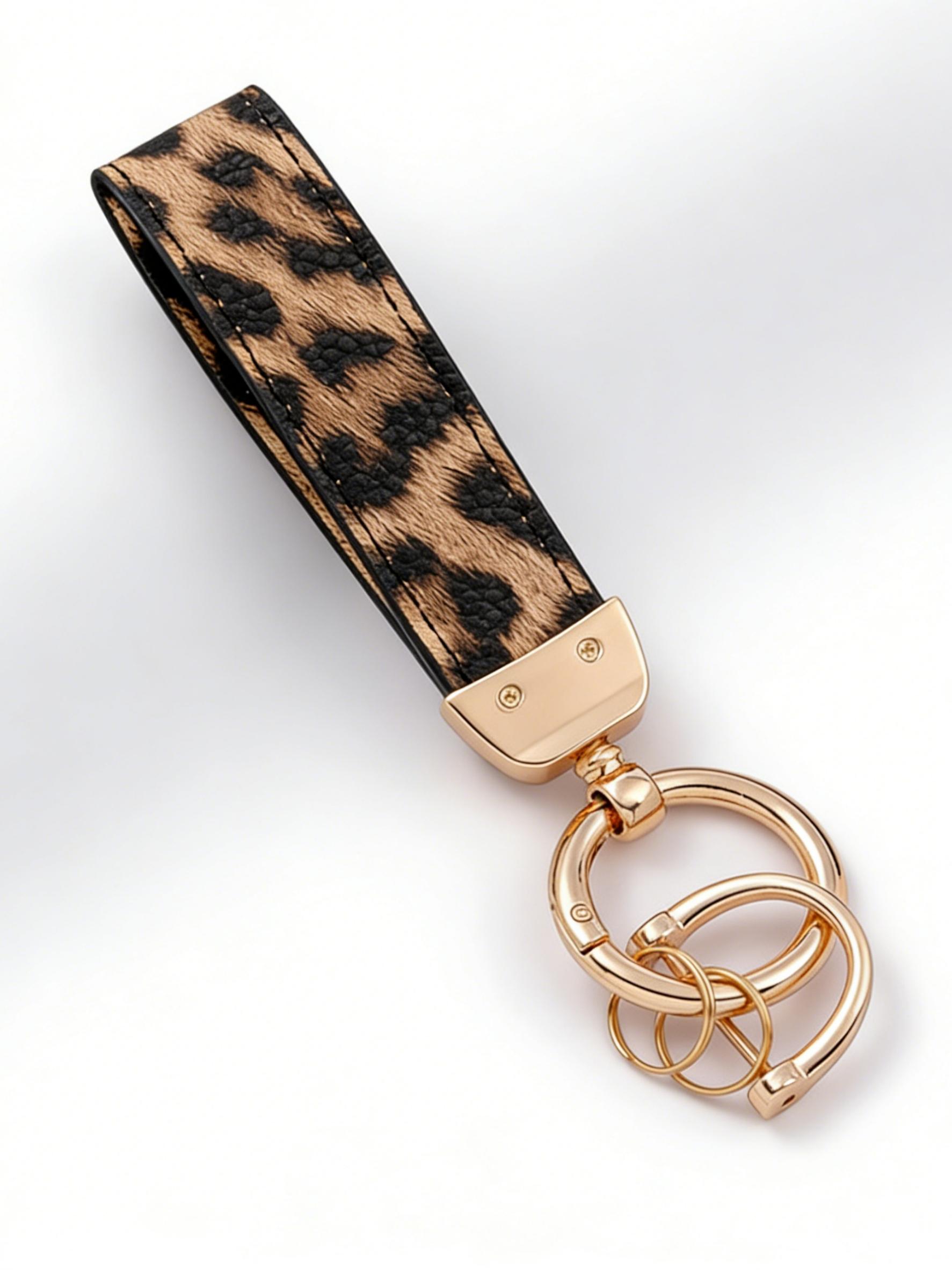 Leopard Print Zinc Alloy Car Keychain, Scratch-Resistant Wear-Resistant Fade-Proof, Unisex Hanging Decor, Multi-Scene Use