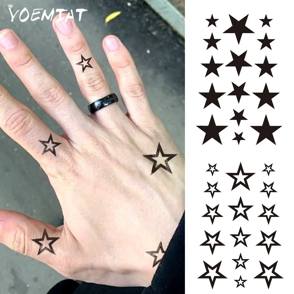 2pcs Waterproof Temporary Tattoo Sticker Black Simple Lines Star Pattern Body Art Arm Fake Tattoos Sleeve For Women Men Aldult Hand Wrist Neck Shoulder Waist Abdomen Leg Ankle