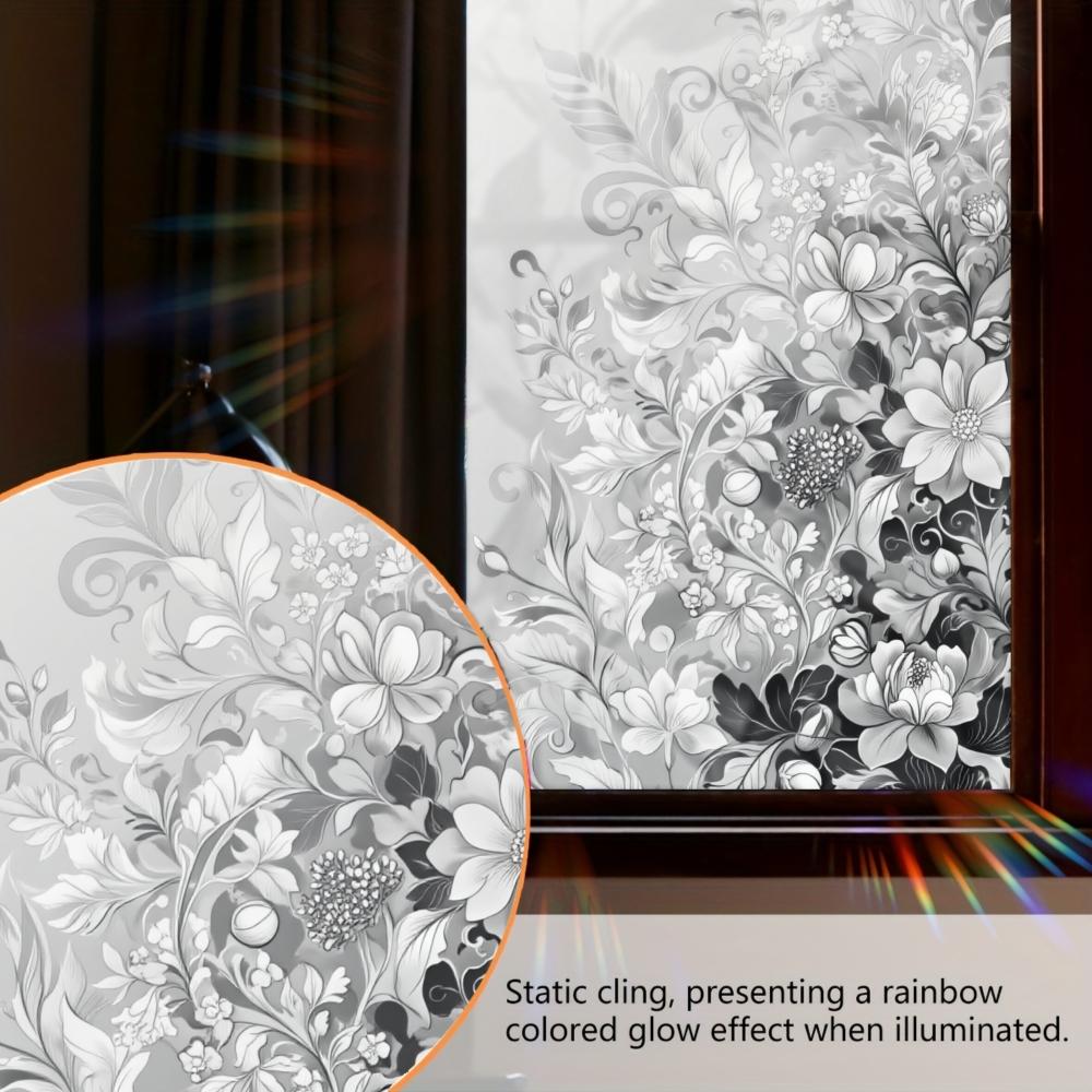 2D Flat Static Cling Floral Pattern Decorative Stickers Window Film Ornament Decoration Sticker For Living Room And Bedroom Removable Window Decals For Glass Windows