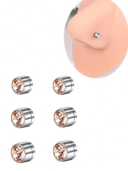 6pcs Magnetic Fake Nose Stud, Fake Nose Piercing Silver Gold Clip On Earring Nose Piercing Kit