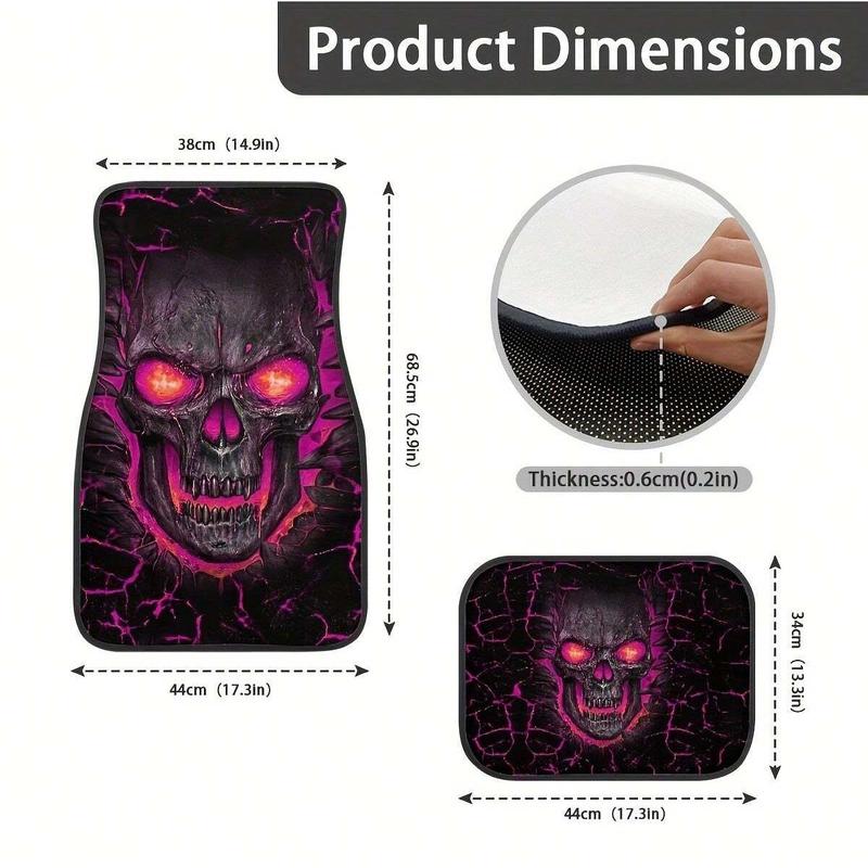 Skull Pattern Car Floor Mats, Non-slip Front & Rear Car Floor Mats, Universal Car Interior Decoration Accessories, Car Interior Accessory, Halloween