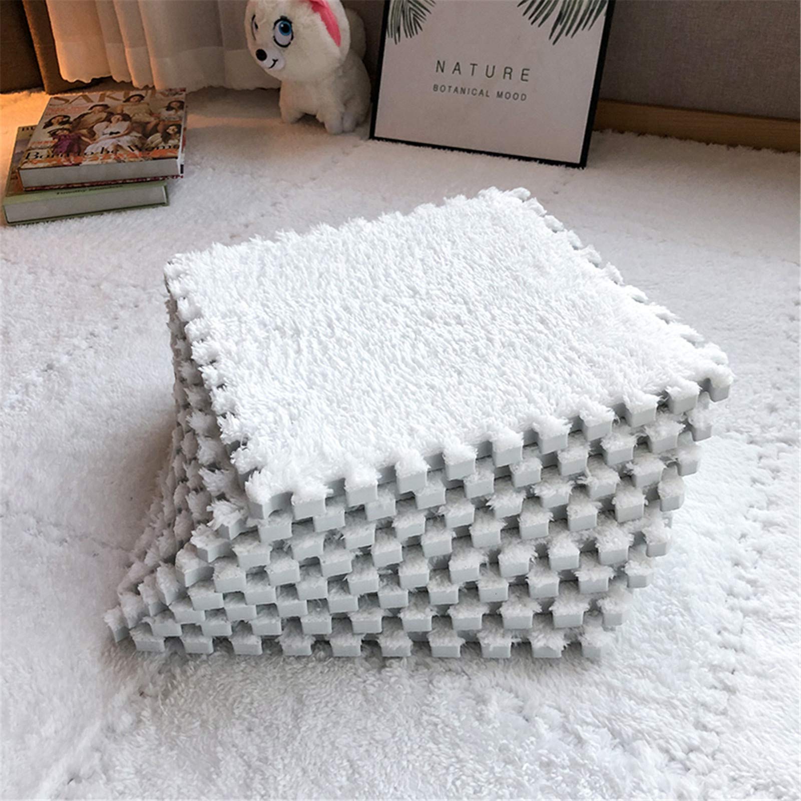 10pcs Solid Color Interlocking Mats, Washable Reusable Exercise Play Mats, Furry Soft Comfort Area Rugs for Living Room, Bedroom, Indoor and Outdoor Use