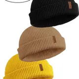 【Black Friday】3-Pack Beanie Hat, Knit Ski Cap and Fisherman Beanie for Men and Women, Solid Color Knitted Hat, Premium Streetwear Headwear for Skiing, Knit Hats