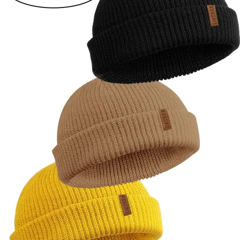 3-Pack Beanie Hat, Knit Ski Cap Fisherman Beanie for Men and Women, Solid Color Knitted Hat, Premium Streetwear Headwear for Skiing, Knit Hats