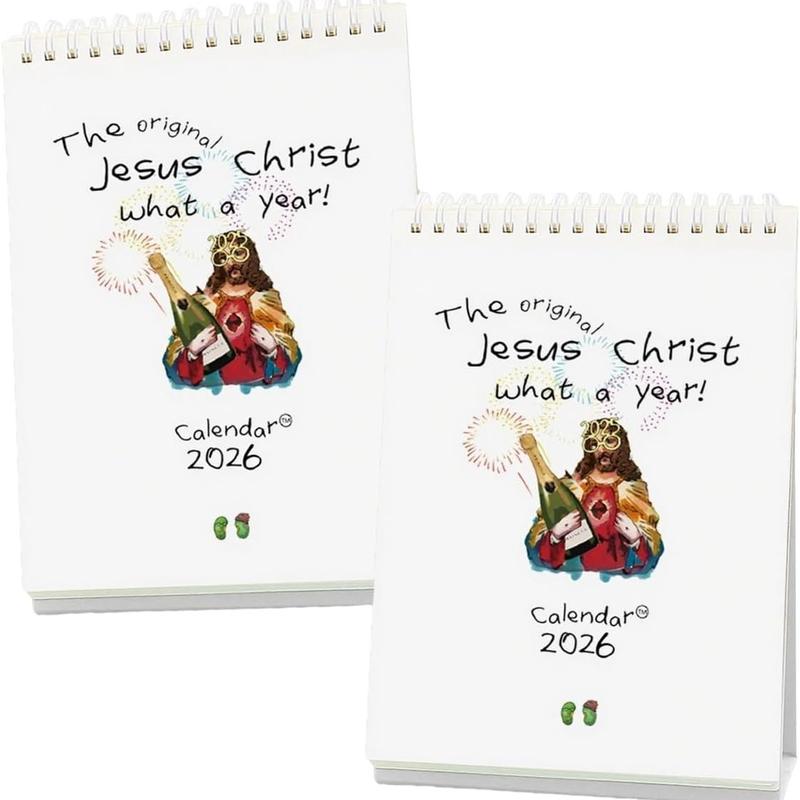 2026 Jesus Christ Desk Calendar,1/2PCS Inspirational Jesus Paintings, Jesus Christ WHAT A YEAR Calendar 2026, Suitable for Office and Living Room