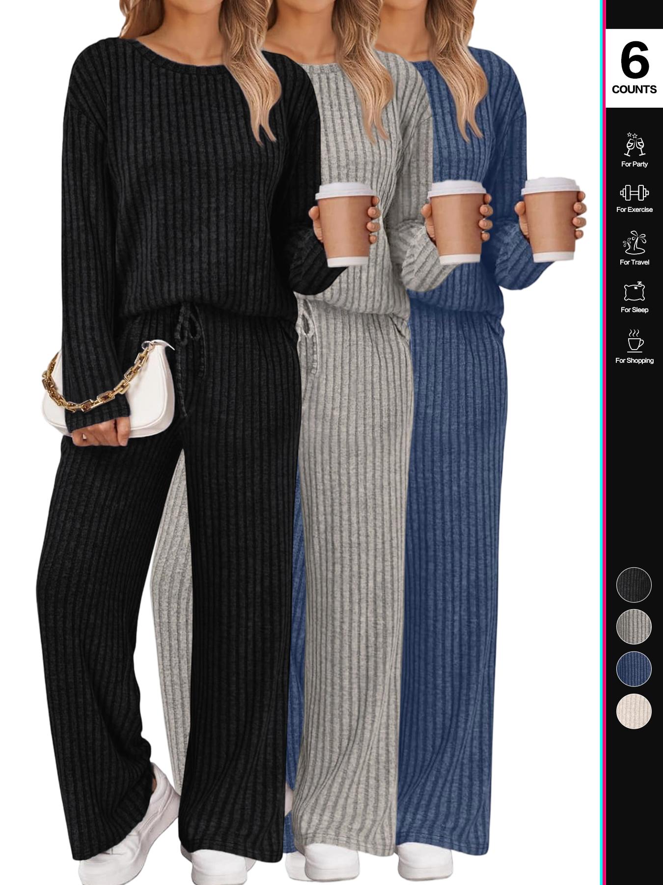 Womens Lounge Sets 2 Piece Matching Pajamas Fall Fashion 2025 Ribbed Knit Outfits Long Sleeve Casual Sweatsuits