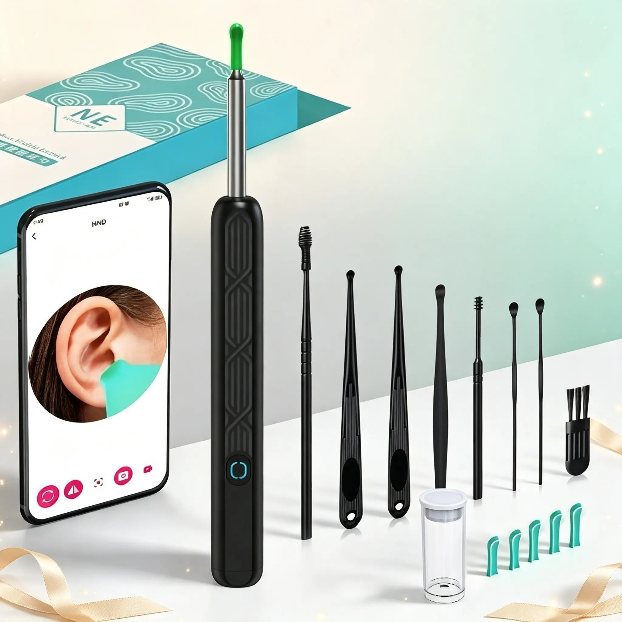Earwax Removal Tool Kit with Camera, Portable 360° Wide-Angle Ear Cleaner, Waterproof Endoscope, Compatible with iPhone & Android