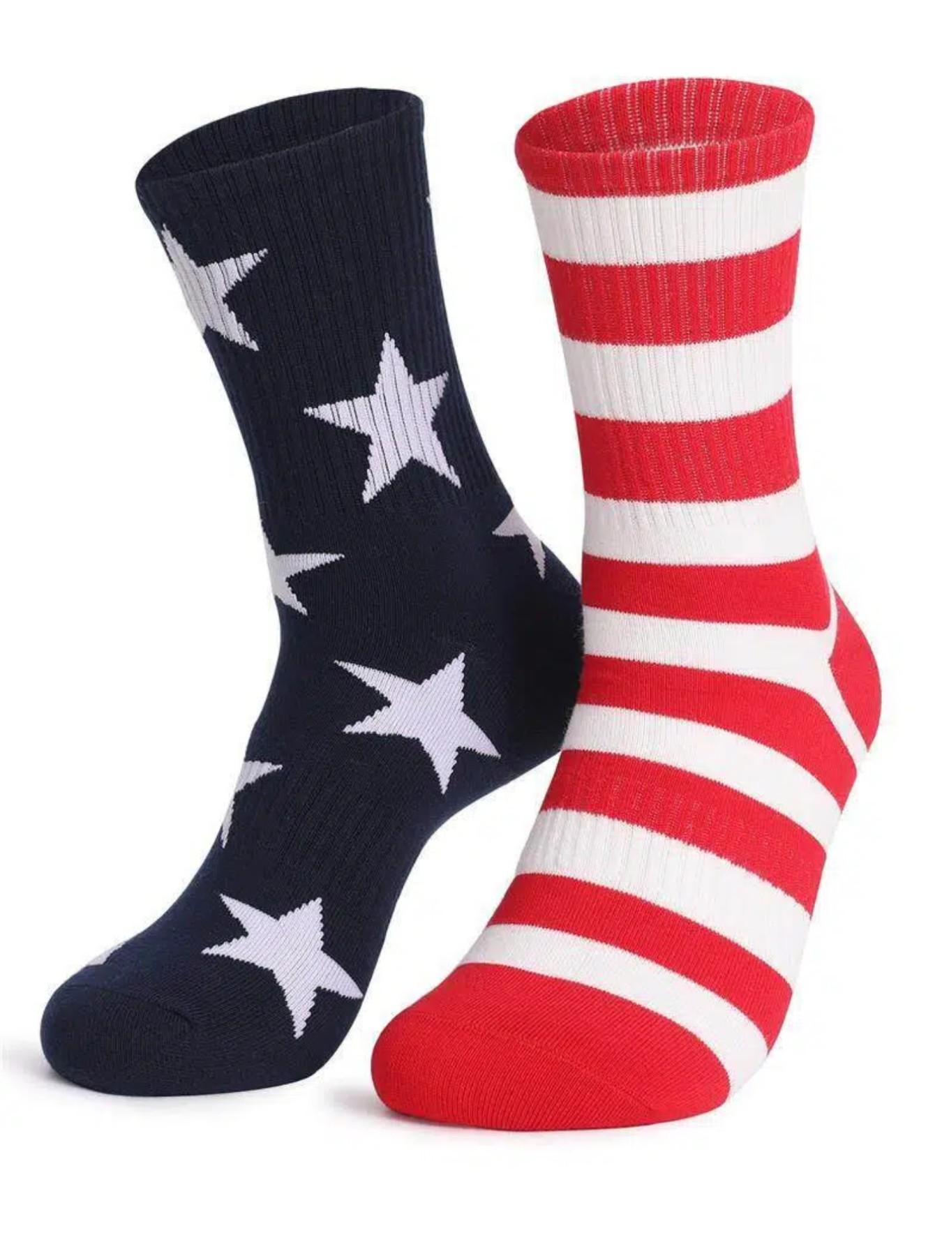 1 Pair of Fun Men's Socks, Creative U.S. Independence Day Knit Socks, Women's Socks, Crazy Fun Socks