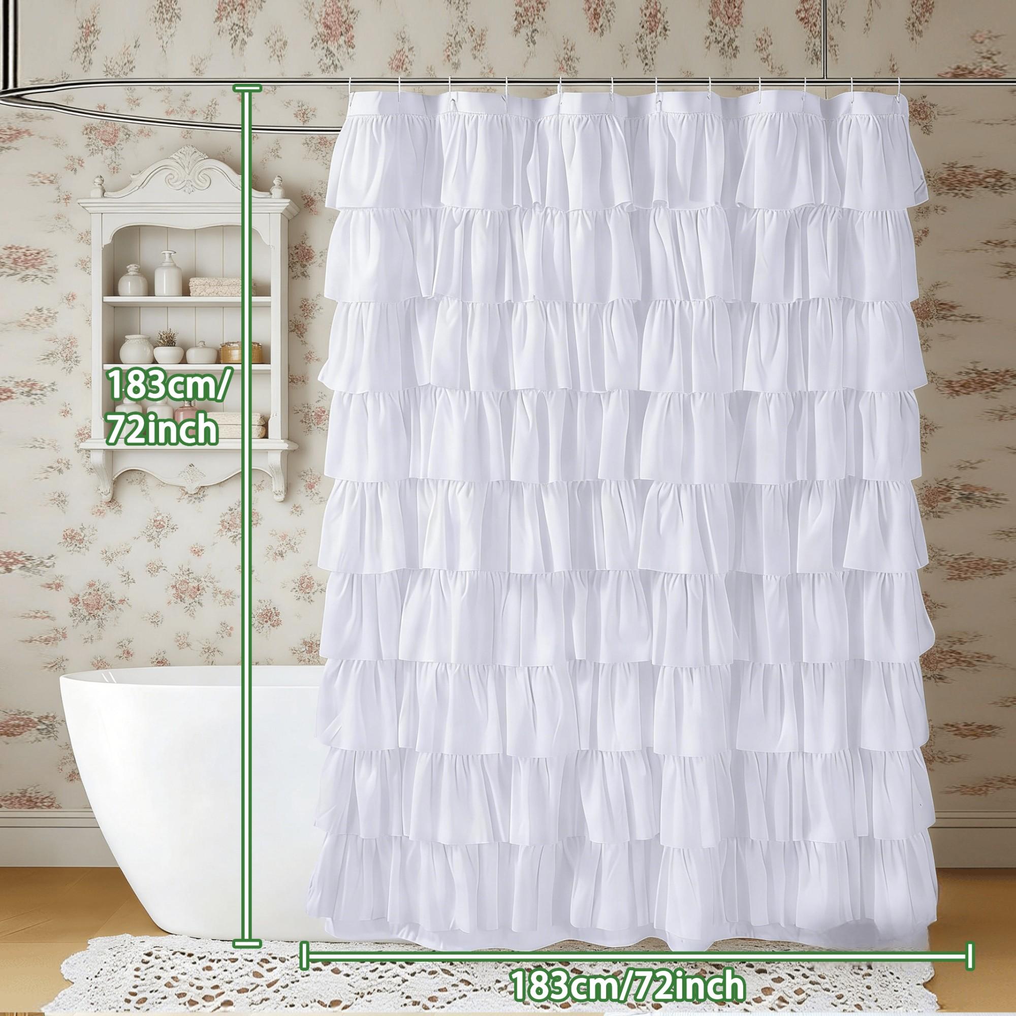 Vintage Ruffled Shower Curtain, 72x72 Inch, Soft Polyester Fiber, Artistic Patchwork Design, Easy Hanging with Eyelets
