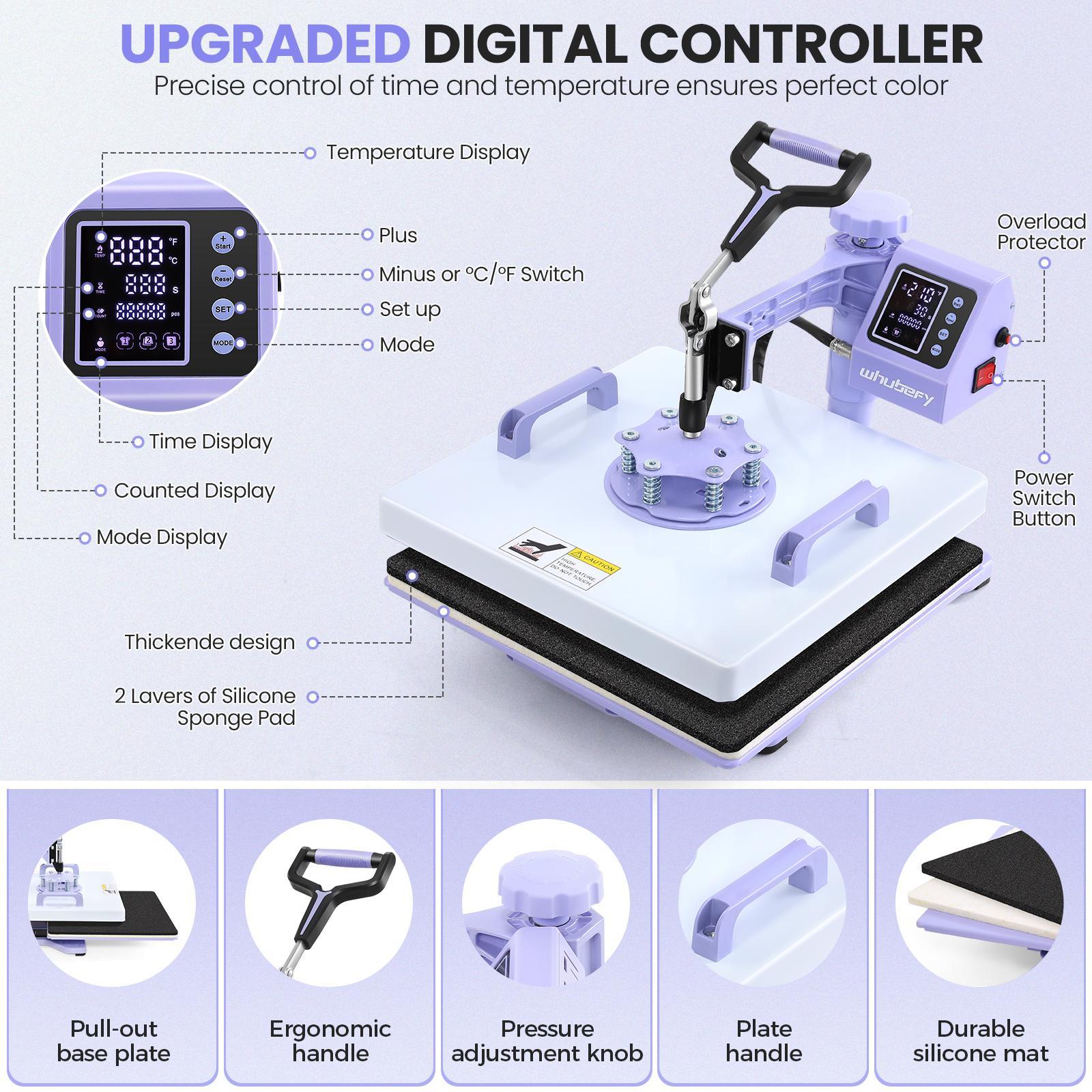 AKEYDIY 8 in 1 Heat Press Machine Professional Sublimation Machine 15" X 15" Swing Away Shirt Printing Heat Transfer Digital Tumbler Heat Press Machine for T Shirts Mug Hat Plate Cap