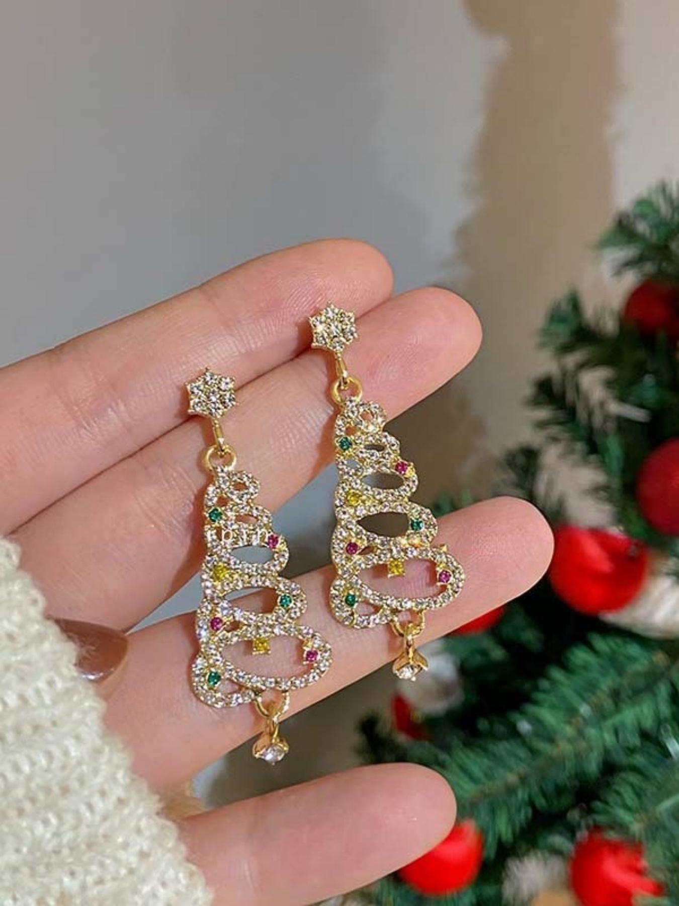 Women's Colorful Zirconia Christmas Tree Dangle Earrings, Festive Jewelry Accessories for Women Celebrating Holiday Season