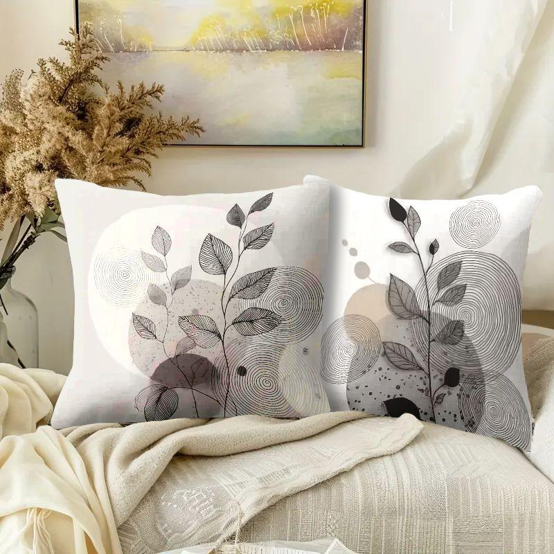 4pcs, Bohemia Themed Throw Pillow Cover, Leaf Pattern Design, Home Spring Décor Products, Suitable Living Room, Bedroom, Sofa and Bed Decoration, 2D Flat, Single Sided Printing, No Pillow Core
