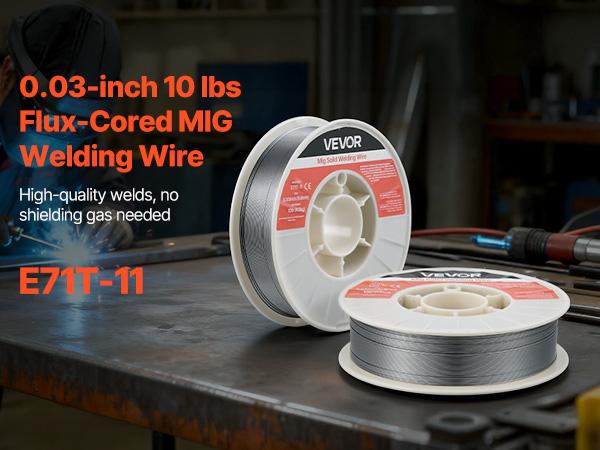 VEVOR Flux Core MIG Welding Wire, E71T-11 0.03-inch 10 LBS, Gasless Mild Steel Welding Wire with Low Spatter for All Position Arc Welding, Self-Shielded for Outdoor Use