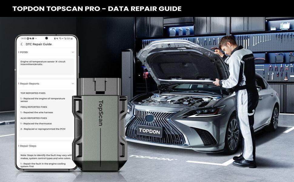 TOPDON TopScan Pro obd2 Scanner Bluetooth Connect Full System Diagnostics for iOS and Android for All Code Readers with Reset 13+ Reset Service Key Programmer Portable Topscan Lite Upgrade Car Vehicle Autos Outdoorfun