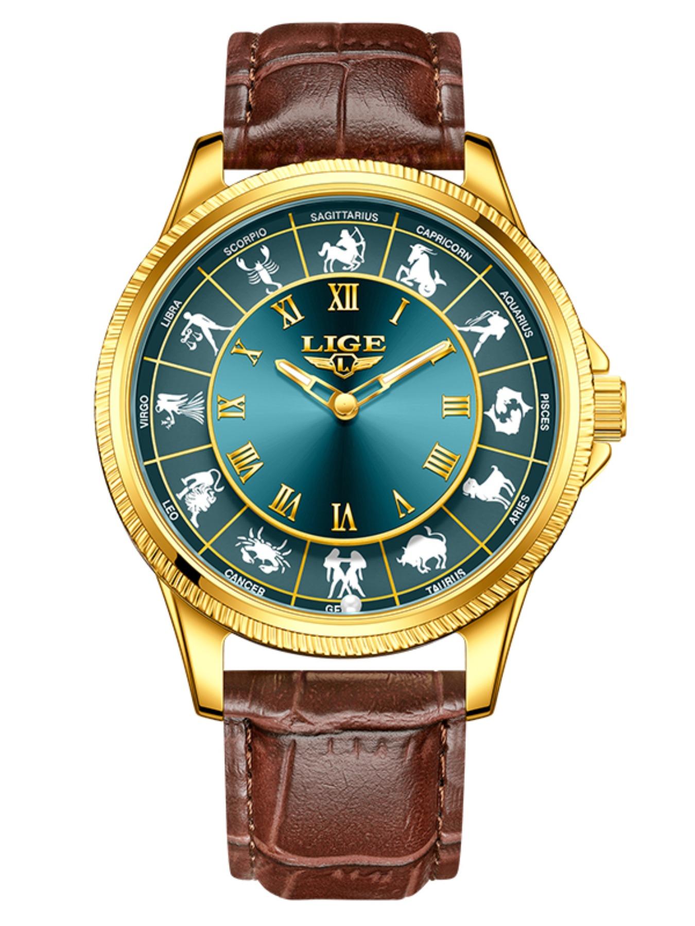 Men's Casual Round Dial Russian Roulette / 12 Zodiac Theme Interactive Analog Quartz Watch, Waterproof Wristwatch for Parties and Daily Wear, Analog Wristwatches