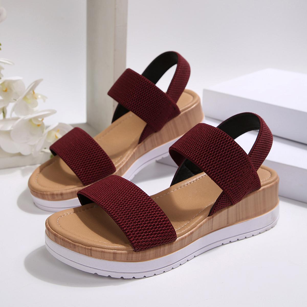 Minimalist Stretchy Strap Slingback Wedge Sandals, Layer Platform Everyday Summer Footwear for Women, Strappy Wedge Sandals