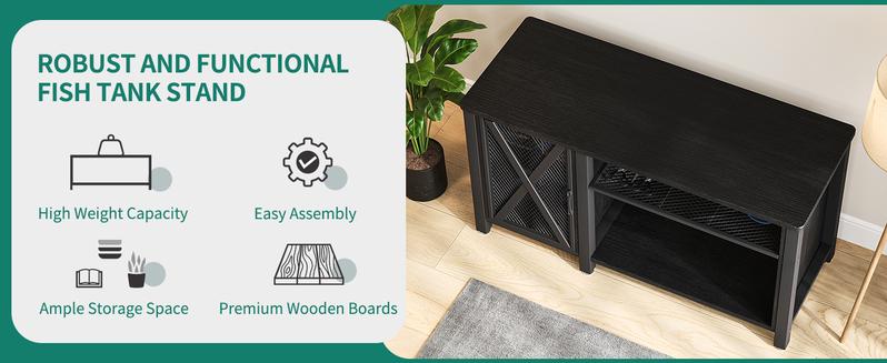 DWVO Heavy Duty Metal Aquarium Stand with Power Outlets, Cabinet for Fish Tank Accessories Storage - Suitable for 55-75 Gallon Fish Tank Stand, Turtle Tank, 860LBS Capacity, Black & White