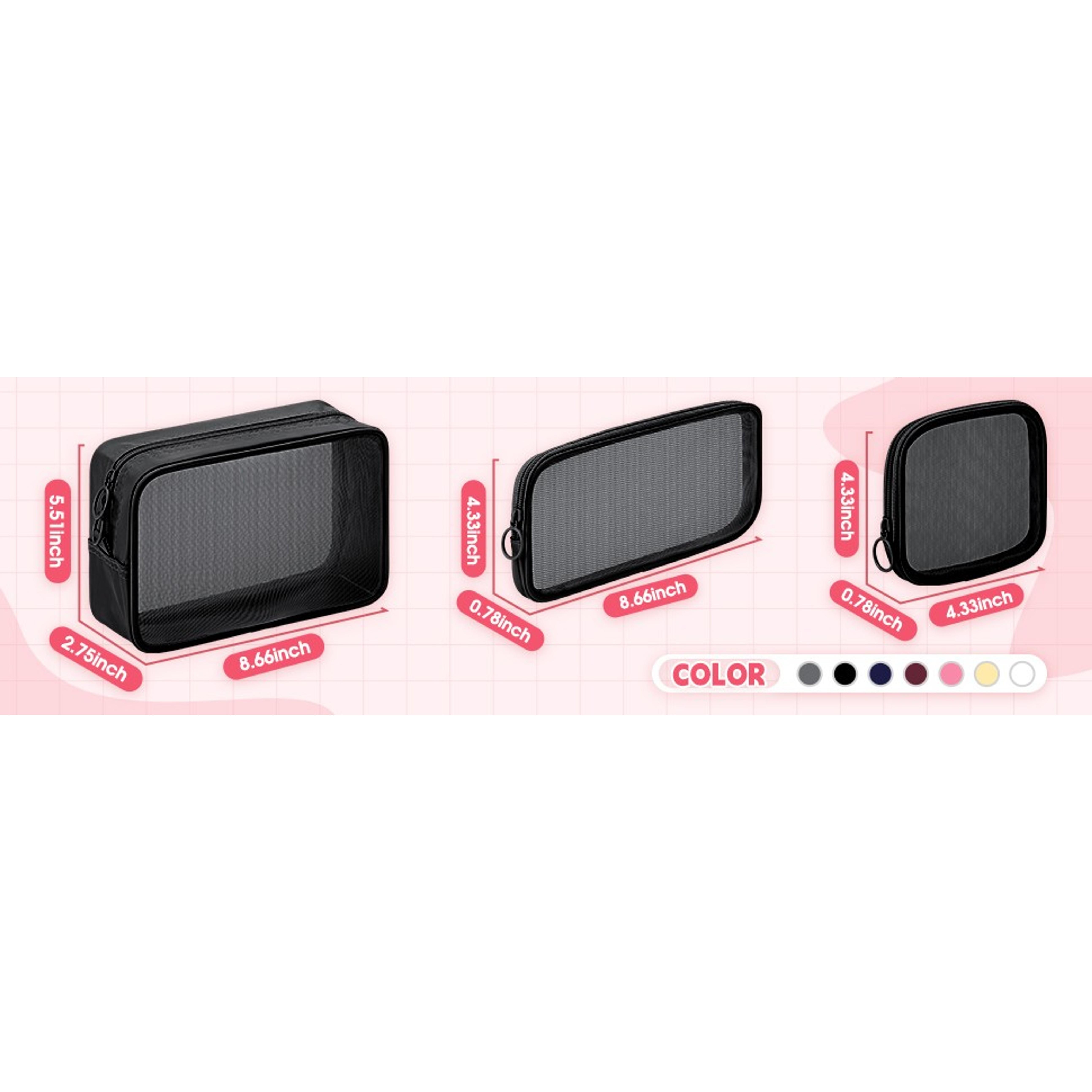 4-Piece Mesh Pouch Set Large, Medium & Small, Wine Red Zipper Bags | Mini Makeup Organizer for Purse, Travel Toiletry Storage Bags, Cosmetic Accessories Holder, Portable Daily Essentials PouchGift
