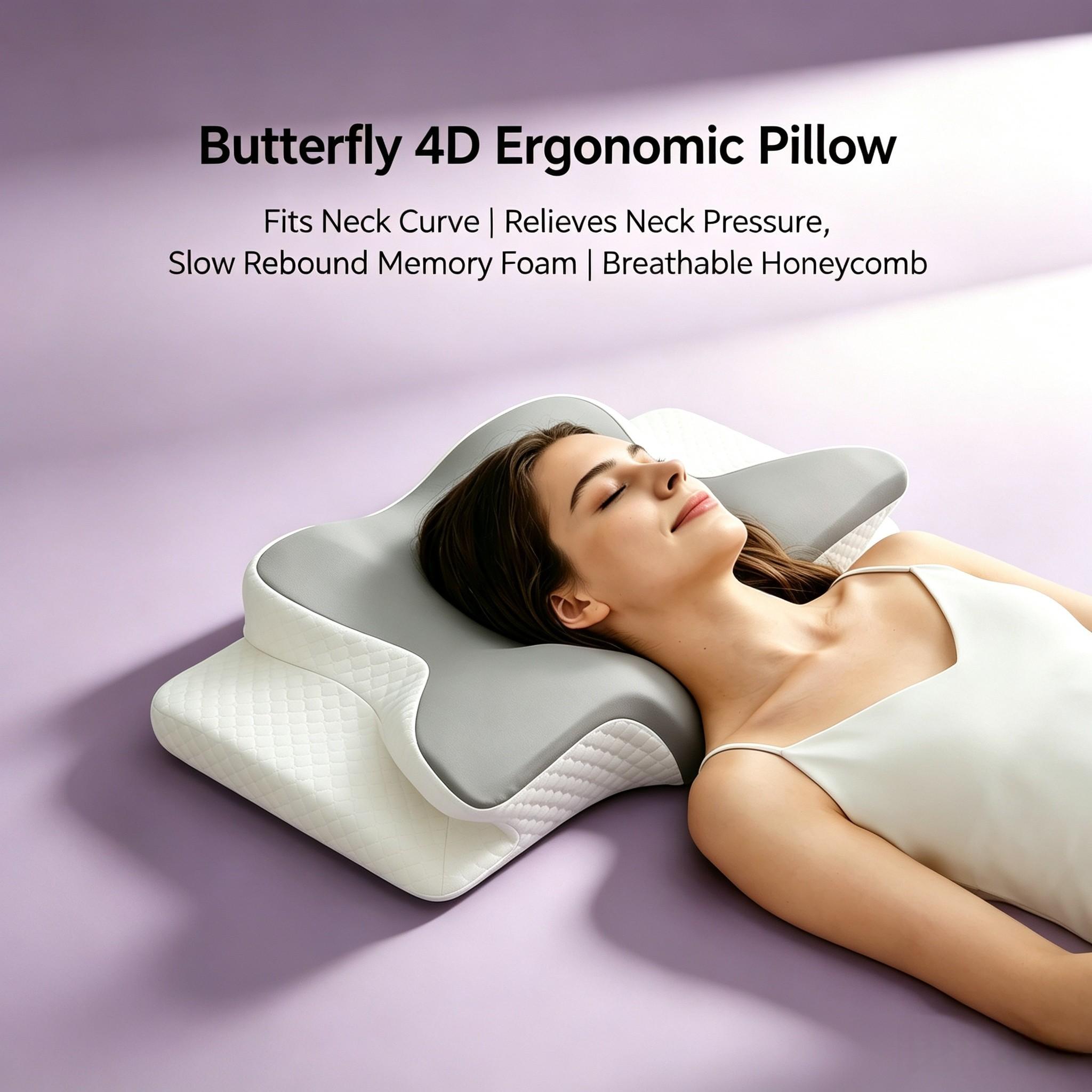 1PC Butterfly Cervical Pillow, Cooling & Breathable Medical Memory Pillow, Ergonomic Neck Curve Correction, Effectively Relieve Cervical Discomfort and Stiff Neck & Shoulder