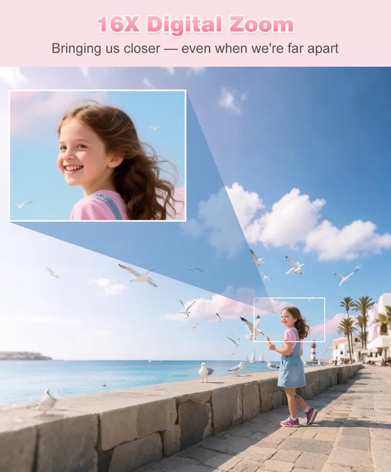 Product Introduction of FHD 1080P Digital Camera with SD Card, 16X Digital Zoom Camera, Portable Mini Camera for Teenagers Students Boys Girls, Point and Shoot Camera for Gifts, Tech Gadgets, Gift 4