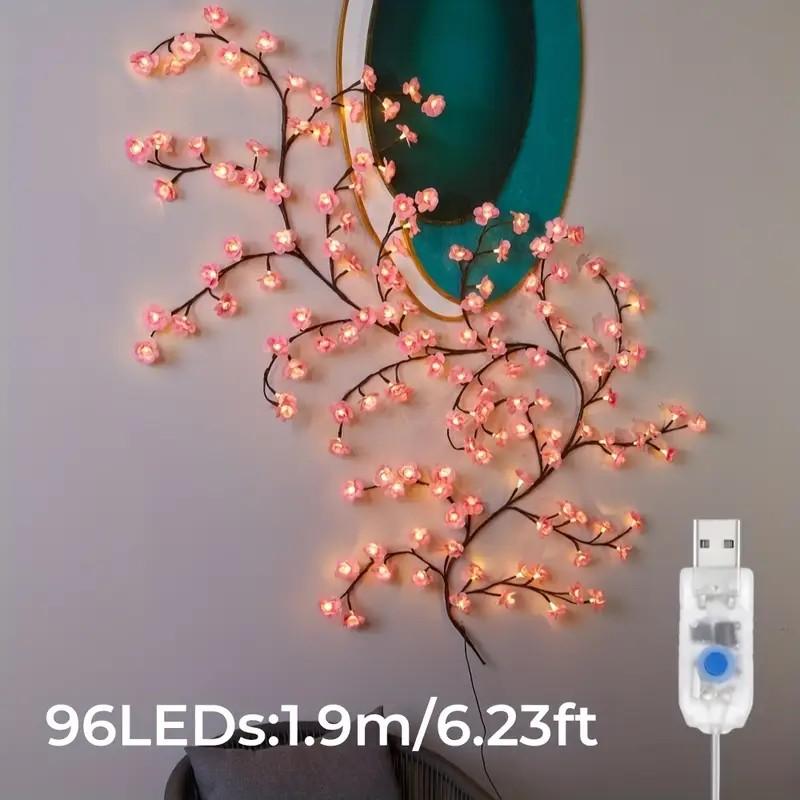 LED Sakura Vine String Lights, Glowing Cherry Branches, Bendable LED Tree Lights, 8 Flash Modes, USB Powered, Indoor Atmosphere Decor