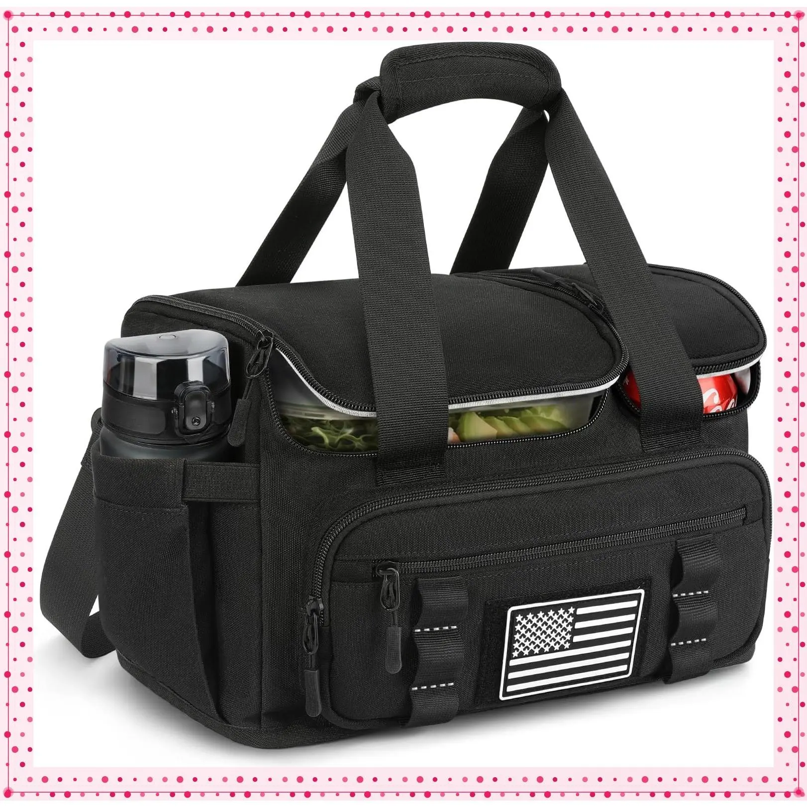 Men's 15L Insulated Lunch Box with Hot/Cold Compartment, Fits 3 Meals + Snacks, 8H Cooler Bag for Work, Picnic, Beach, Gym, BlackGift