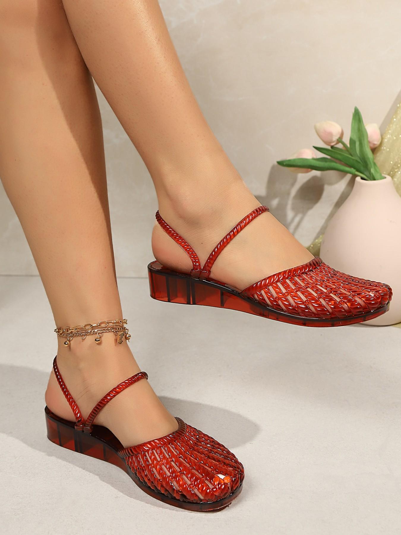 Women Clear Jelly Wedge Sandals, Hollow Out Closed Toe, Two Ways Wear Mules, Ankle Strap Platform Slides, Summer Beach Plastic Shoes