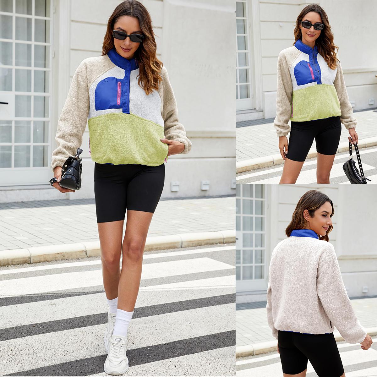 Buenoble Womens Fuzzy Fleece Pullover Sherpa Sweatshirt Long Sleeve Button Down Sweater Winter Fleece Jacket with Pockets SpringStatements