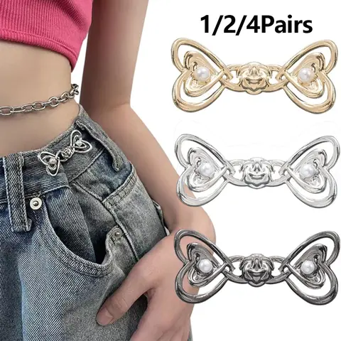 Heart Shaped Jeans Button Tightener Set, 1/2/4 Pairs Handmade Jeans Button Pins, Easy To Install Waist Tightener Button for Indoor & Outdoor