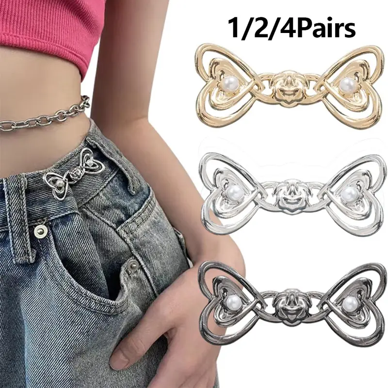Heart Shaped Jeans Button Tightener Set, 1/2/4 Pairs Handmade Jeans Button Pins, Easy To Install Waist Tightener Button for Indoor & Outdoor