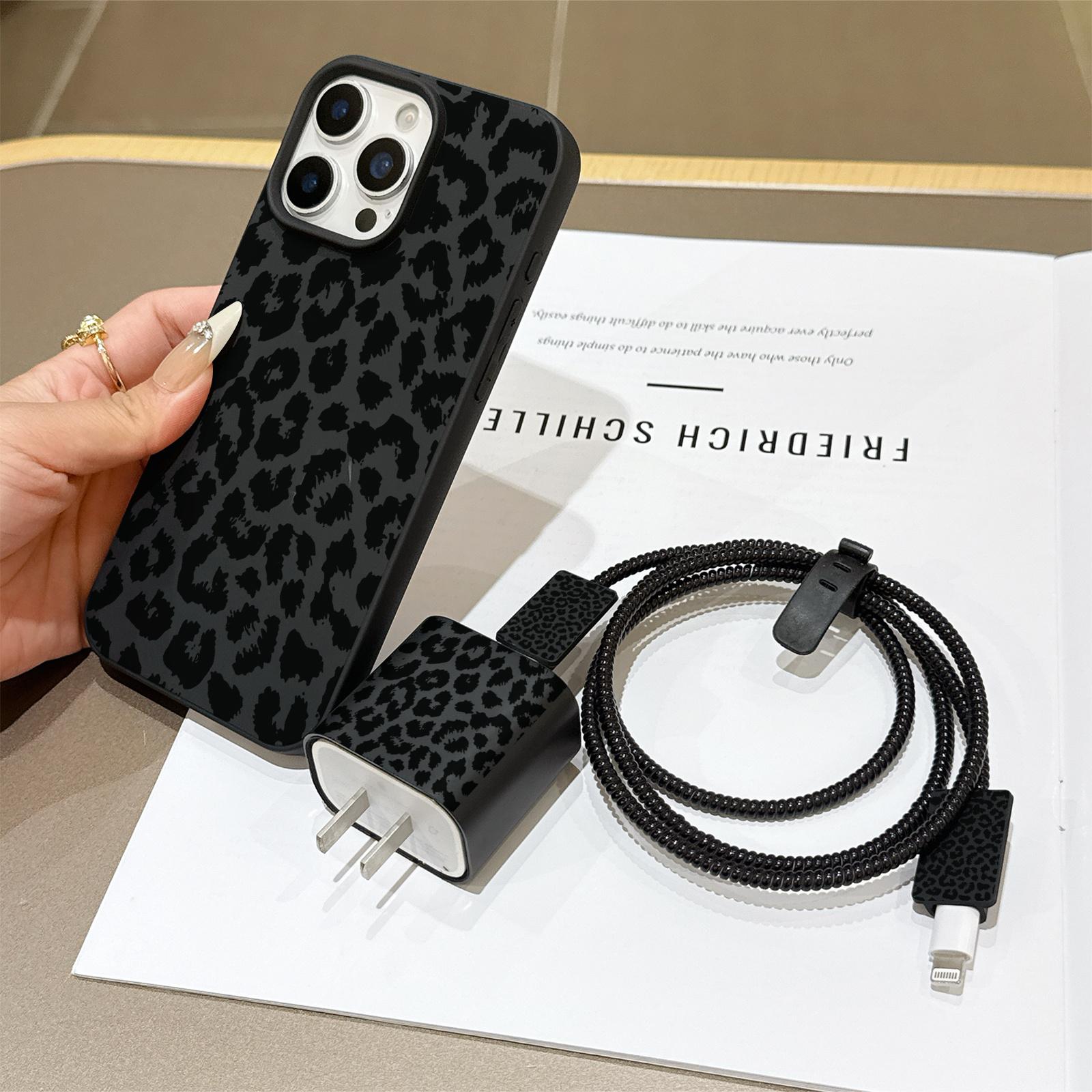 6 Piece Set Liquid Leopard Print Phone Case, Charger Head Cover, Cable Protector, Storage Rope, Data Line Protection, Cable Organizers, Accessories for iPhone 15/16 Series