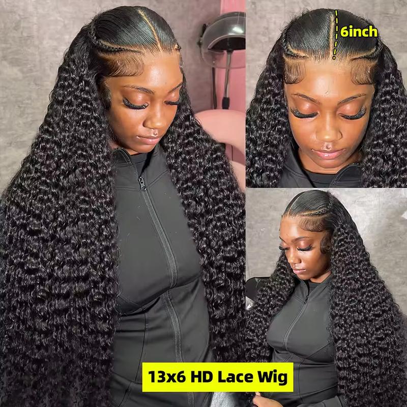 Bling Hair VIP 38 36 34 inch Kinky Curly Lace Front Wigs Human Hair Pre Plucked 180% Density 13x4 13x6 HD Transparent Lace Frontal Curly Wigs Human Hair Deep Curly Human Hair Wigs For Women Natural Black