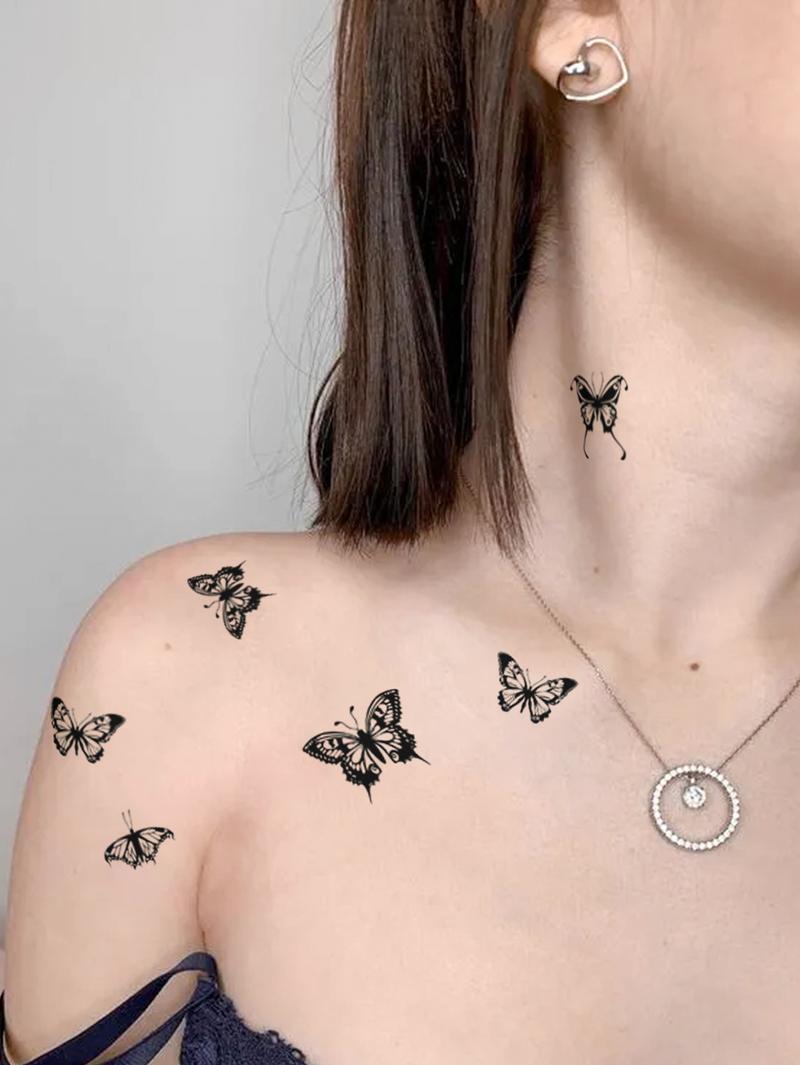 Butterfly, Moon, And Planet Waterproof Temporary Tattoo Stickers,Body Art Fake Tattoos For Men And Women, Suitable For Arms, Legs, Shoulders, And Waist,Perfect For Festivals, Parties, Gifts, Holidays, And Valentine'S Day.